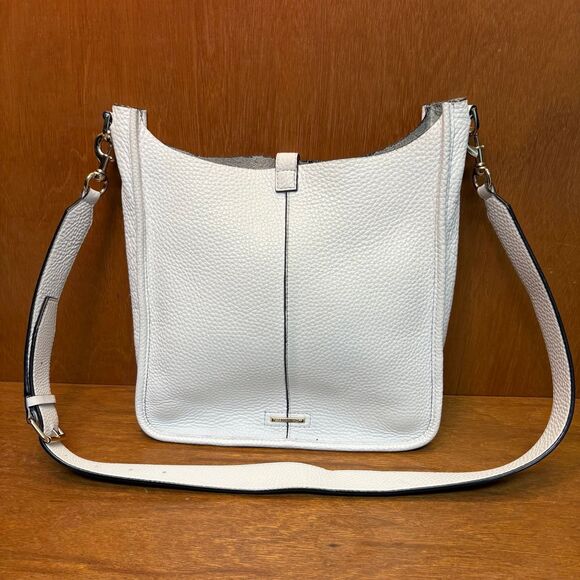 Rebecca Minkoff 2016 White Pebbled Leather Feed Bag Crossbody with Silver Studs - Picture 8 of 15